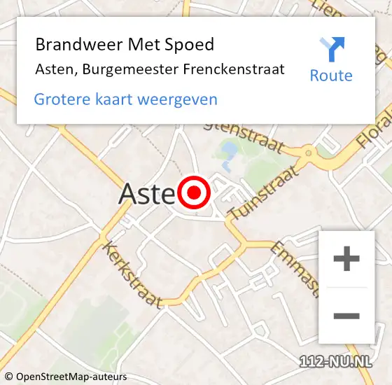 Locatie op kaart van de 112 melding: Brandweer Met Spoed Naar Asten, Burgemeester Frenckenstraat op 4 april 2018 16:31