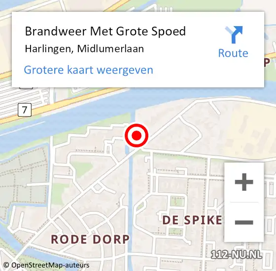 Locatie op kaart van de 112 melding: Brandweer Met Grote Spoed Naar Harlingen, Midlumerlaan op 4 april 2018 19:31