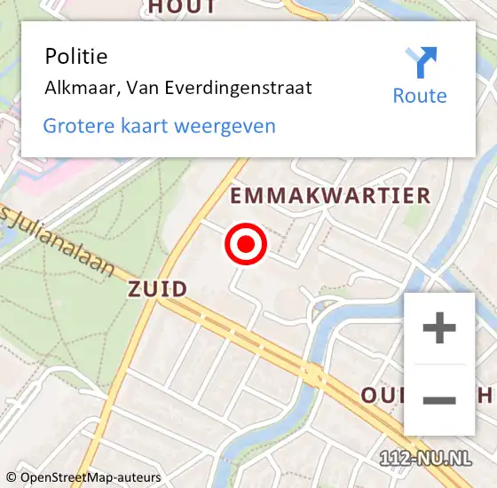 Locatie op kaart van de 112 melding: Politie Alkmaar, Van Everdingenstraat op 4 april 2018 20:26