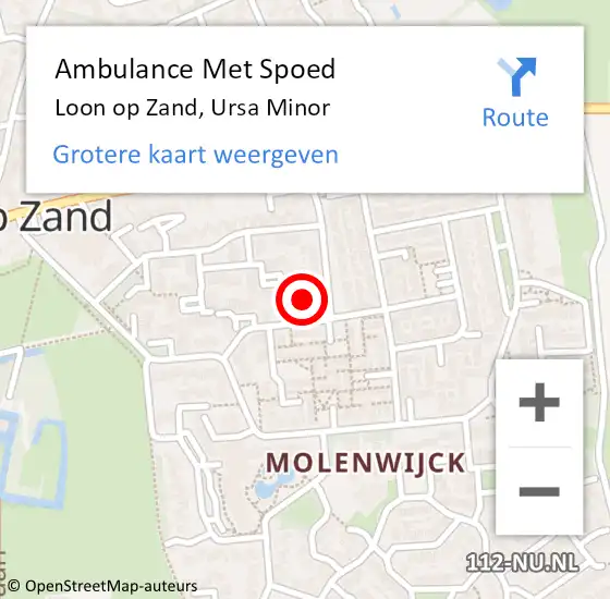 Locatie op kaart van de 112 melding: Ambulance Met Spoed Naar Loon op Zand, Ursa Minor op 4 april 2018 20:33