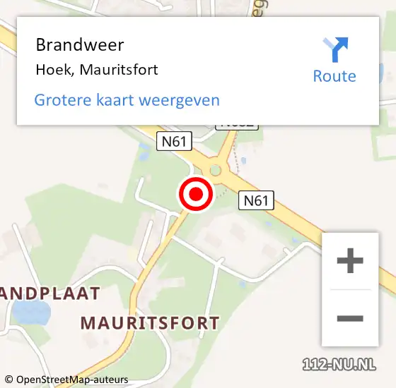 Locatie op kaart van de 112 melding: Brandweer Hoek, Mauritsfort op 4 april 2018 20:35