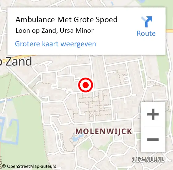 Locatie op kaart van de 112 melding: Ambulance Met Grote Spoed Naar Loon op Zand, Ursa Minor op 21 februari 2014 08:54