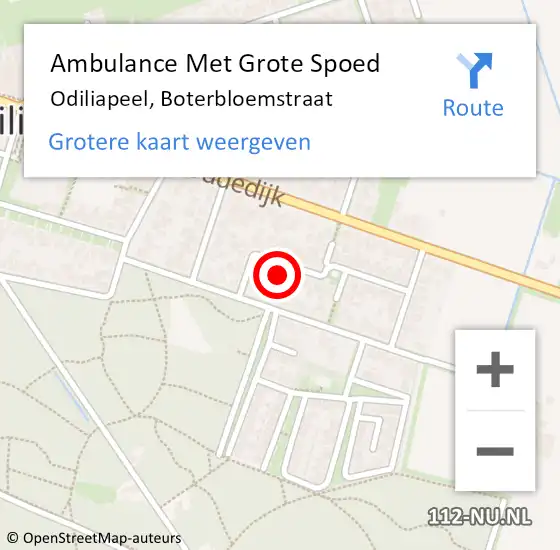 Locatie op kaart van de 112 melding: Ambulance Met Grote Spoed Naar Odiliapeel, Boterbloemstraat op 5 april 2018 00:10