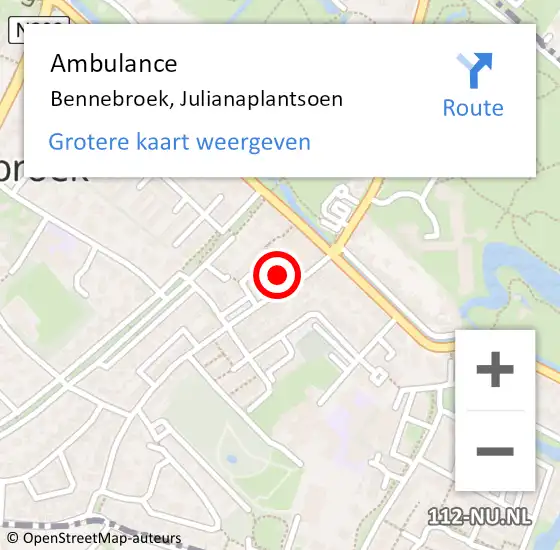 Locatie op kaart van de 112 melding: Ambulance Bennebroek, Julianaplantsoen op 5 april 2018 00:46