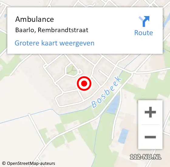Locatie op kaart van de 112 melding: Ambulance Baarlo, Rembrandtstraat op 21 februari 2014 09:03