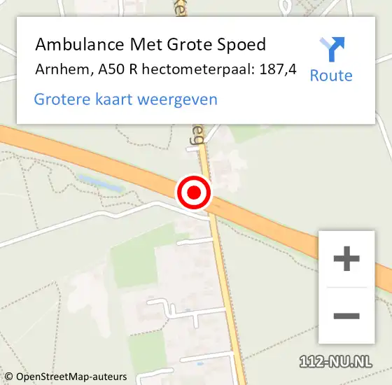 Locatie op kaart van de 112 melding: Ambulance Met Grote Spoed Naar Arnhem, A50 R hectometerpaal: 182,9 op 5 april 2018 06:32