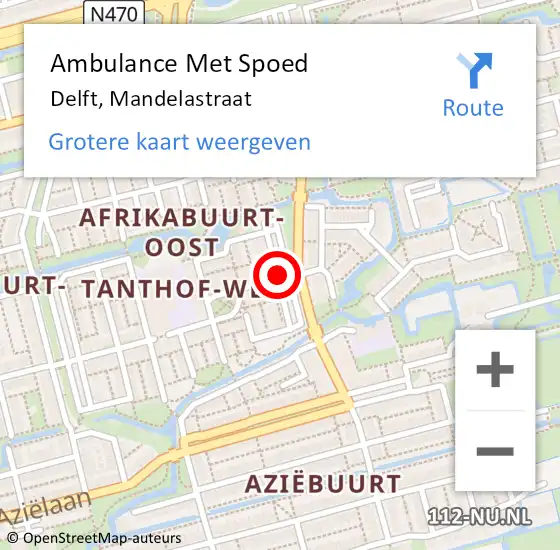 Locatie op kaart van de 112 melding: Ambulance Met Spoed Naar Delft, Mandelastraat op 5 april 2018 06:34
