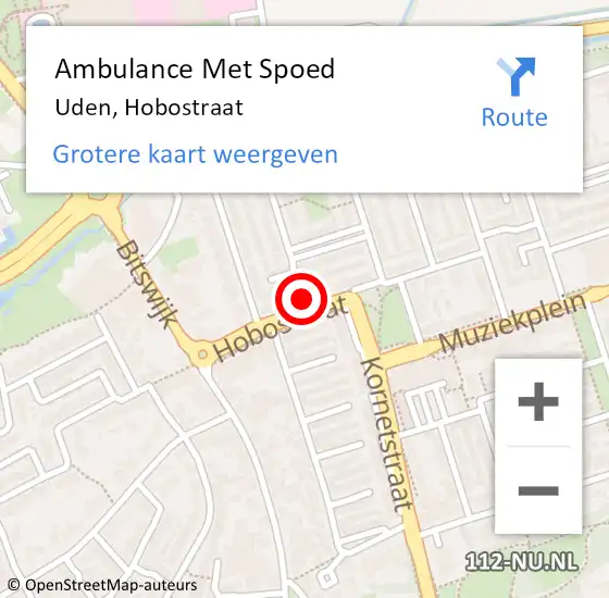 Locatie op kaart van de 112 melding: Ambulance Met Spoed Naar Uden, Hobostraat op 5 april 2018 07:59