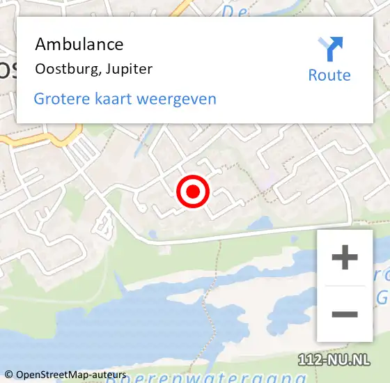 Locatie op kaart van de 112 melding: Ambulance Oostburg, Jupiter op 5 april 2018 08:00