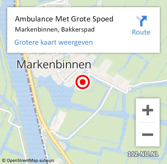 Locatie op kaart van de 112 melding: Ambulance Met Grote Spoed Naar Markenbinnen, Bakkerspad op 5 april 2018 08:34