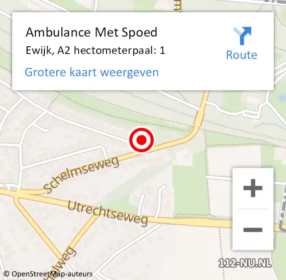 Locatie op kaart van de 112 melding: Ambulance Met Spoed Naar Ewijk, A2 hectometerpaal: 1 op 5 april 2018 08:46
