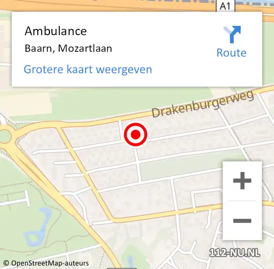 Locatie op kaart van de 112 melding: Ambulance Baarn, Mozartlaan op 21 februari 2014 09:11