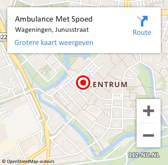 Locatie op kaart van de 112 melding: Ambulance Met Spoed Naar Wageningen, Junusstraat op 5 april 2018 09:48