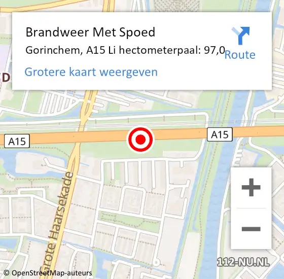Locatie op kaart van de 112 melding: Brandweer Met Spoed Naar Gorinchem, A15 R hectometerpaal: 94,6 op 5 april 2018 10:44