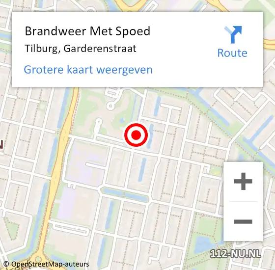 Locatie op kaart van de 112 melding: Brandweer Met Spoed Naar Tilburg, Garderenstraat op 5 april 2018 11:32