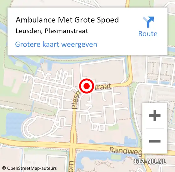 Locatie op kaart van de 112 melding: Ambulance Met Grote Spoed Naar Leusden, Plesmanstraat op 5 april 2018 12:05