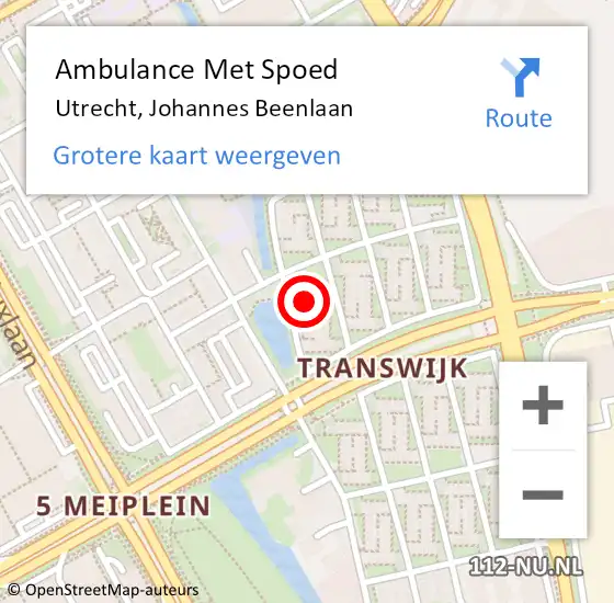 Locatie op kaart van de 112 melding: Ambulance Met Spoed Naar Utrecht, Johannes Beenlaan op 5 april 2018 12:34