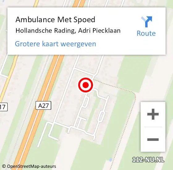 Locatie op kaart van de 112 melding: Ambulance Met Spoed Naar Hollandsche Rading, Adri Piecklaan op 5 april 2018 13:40