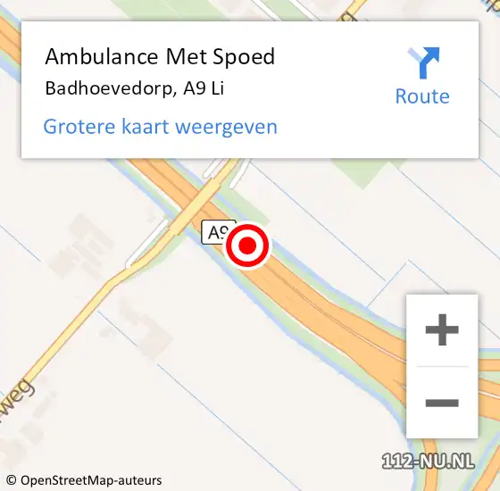 Locatie op kaart van de 112 melding: Ambulance Met Spoed Naar Badhoevedorp, A9 Re op 5 april 2018 14:58