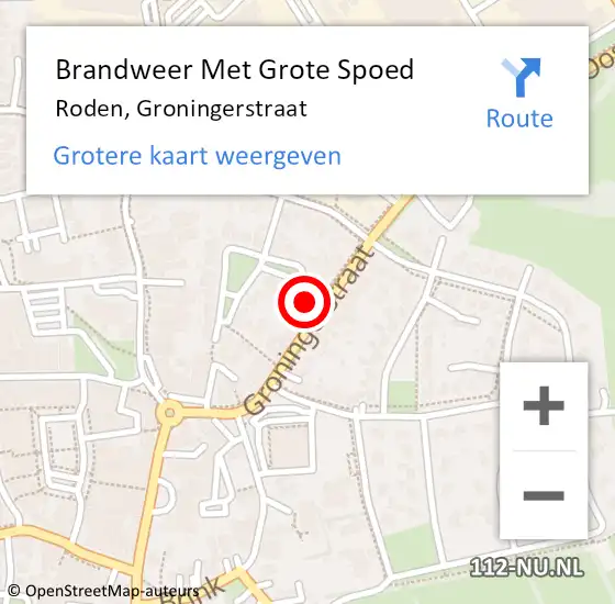 Locatie op kaart van de 112 melding: Brandweer Met Grote Spoed Naar Roden, Groningerstraat op 5 april 2018 15:36