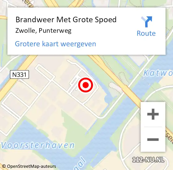 Locatie op kaart van de 112 melding: Brandweer Met Grote Spoed Naar Zwolle, Punterweg op 21 februari 2014 09:47