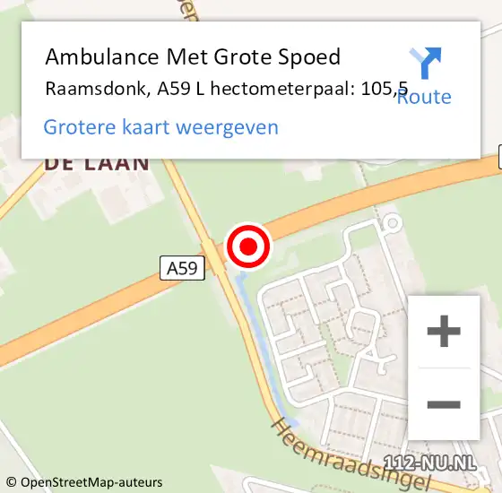 Locatie op kaart van de 112 melding: Ambulance Met Grote Spoed Naar Raamsdonk, A59 L hectometerpaal: 105,5 op 5 april 2018 17:29
