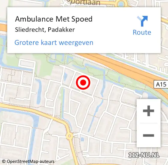 Locatie op kaart van de 112 melding: Ambulance Met Spoed Naar Sliedrecht, Padakker op 5 april 2018 17:45