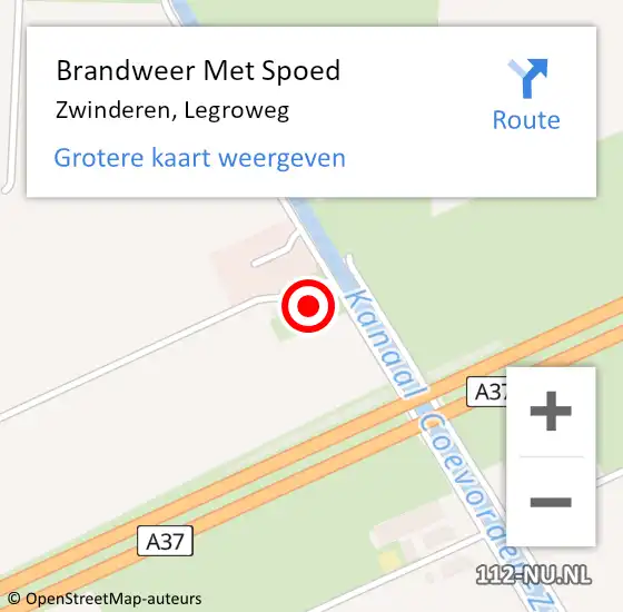 Locatie op kaart van de 112 melding: Brandweer Met Spoed Naar Zwinderen, Legroweg op 5 april 2018 17:46