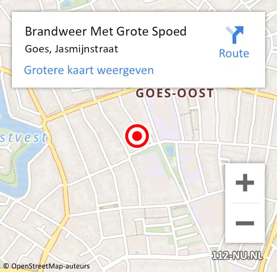 Locatie op kaart van de 112 melding: Brandweer Met Grote Spoed Naar Goes, Jasmijnstraat op 5 april 2018 17:59