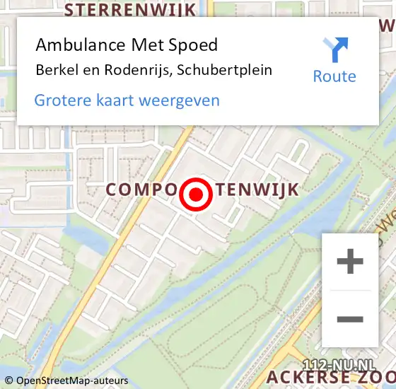 Locatie op kaart van de 112 melding: Ambulance Met Spoed Naar Berkel en Rodenrijs, Schubertplein op 5 april 2018 18:45