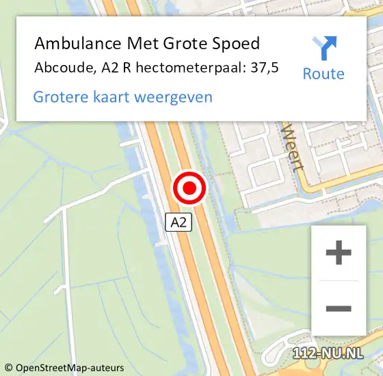 Locatie op kaart van de 112 melding: Ambulance Met Grote Spoed Naar Abcoude, A2 R hectometerpaal: 37,5 op 5 april 2018 18:49