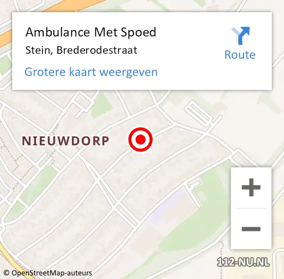 Locatie op kaart van de 112 melding: Ambulance Met Spoed Naar Stein, Brederodestraat op 21 februari 2014 10:04