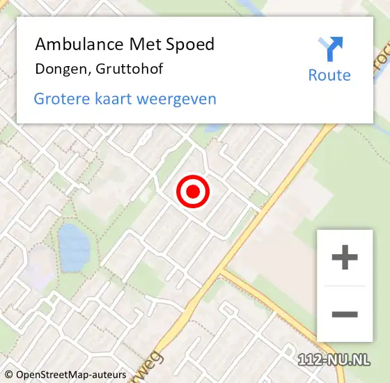 Locatie op kaart van de 112 melding: Ambulance Met Spoed Naar Dongen, Gruttohof op 5 april 2018 20:48