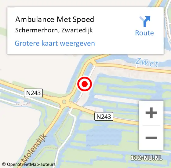Locatie op kaart van de 112 melding: Ambulance Met Spoed Naar Schermerhorn, Zwartedijk op 5 april 2018 23:20