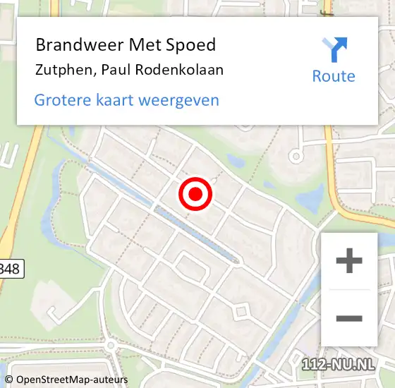 Locatie op kaart van de 112 melding: Brandweer Met Spoed Naar Zutphen, Paul Rodenkolaan op 6 april 2018 00:55