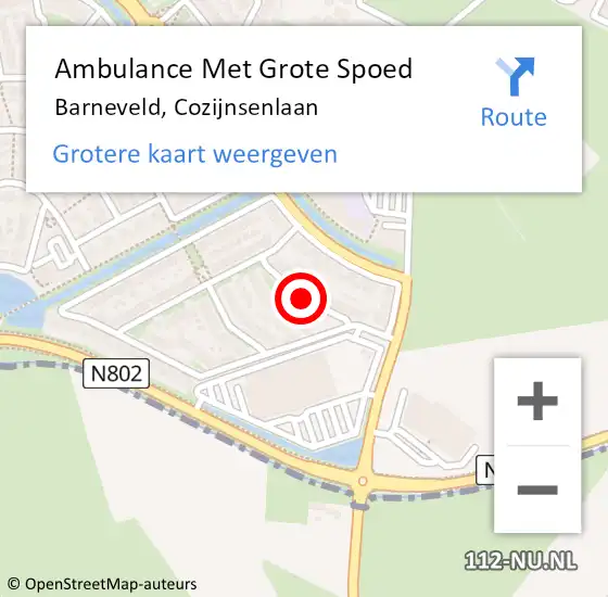 Locatie op kaart van de 112 melding: Ambulance Met Grote Spoed Naar Barneveld, Cozijnsenlaan op 6 april 2018 01:21