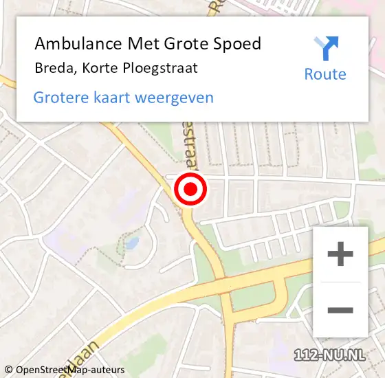 Locatie op kaart van de 112 melding: Ambulance Met Grote Spoed Naar Breda, Korte Ploegstraat op 6 april 2018 02:44