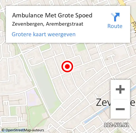 Locatie op kaart van de 112 melding: Ambulance Met Grote Spoed Naar Zevenbergen, Arembergstraat op 6 april 2018 03:56