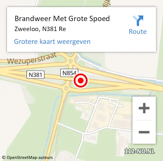 Locatie op kaart van de 112 melding: Brandweer Met Grote Spoed Naar Zweeloo, N381 hectometerpaal: 81,0 op 6 april 2018 05:15