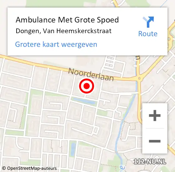 Locatie op kaart van de 112 melding: Ambulance Met Grote Spoed Naar Dongen, Van Heemskerckstraat op 6 april 2018 07:13