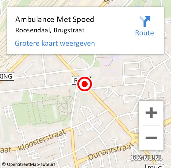 Locatie op kaart van de 112 melding: Ambulance Met Spoed Naar Roosendaal, Brugstraat op 6 april 2018 08:14