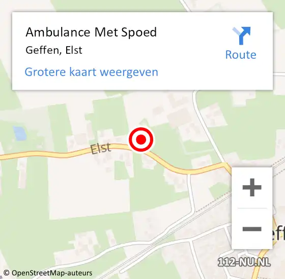 Locatie op kaart van de 112 melding: Ambulance Met Spoed Naar Geffen, Elst op 6 april 2018 08:20