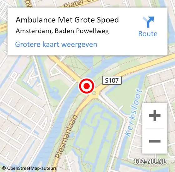 Locatie op kaart van de 112 melding: Ambulance Met Grote Spoed Naar Amsterdam, Baden Powellweg op 6 april 2018 08:49