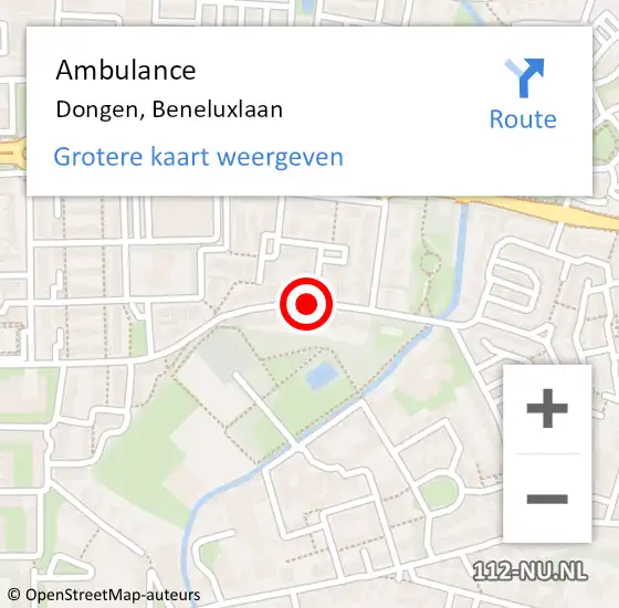 Locatie op kaart van de 112 melding: Ambulance Dongen, Beneluxlaan op 6 april 2018 09:53