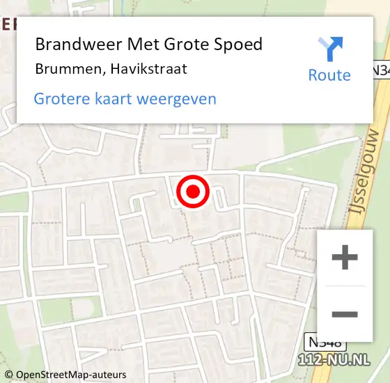 Locatie op kaart van de 112 melding: Brandweer Met Grote Spoed Naar Brummen, Havikstraat op 6 april 2018 10:24