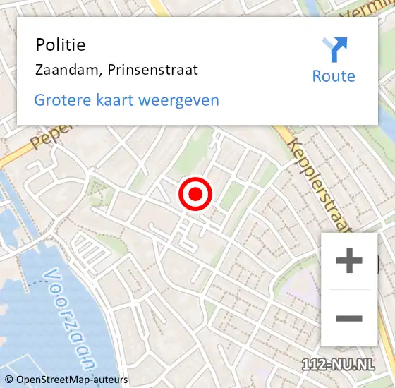 Locatie op kaart van de 112 melding: Politie Zaandam, Prinsenstraat op 6 april 2018 10:58