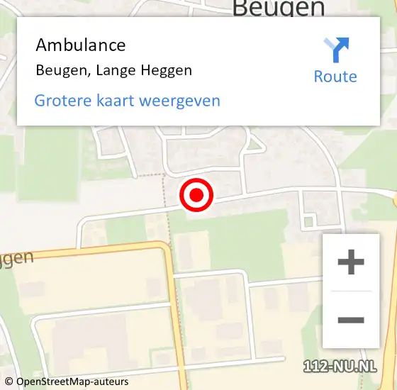 Locatie op kaart van de 112 melding: Ambulance Beugen, Lange Heggen op 6 april 2018 12:10