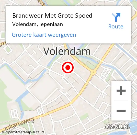 Locatie op kaart van de 112 melding: Brandweer Met Grote Spoed Naar Volendam, Iepenlaan op 6 april 2018 12:25