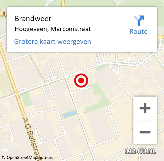 Locatie op kaart van de 112 melding: Brandweer Hoogeveen, Marconistraat op 6 april 2018 12:48