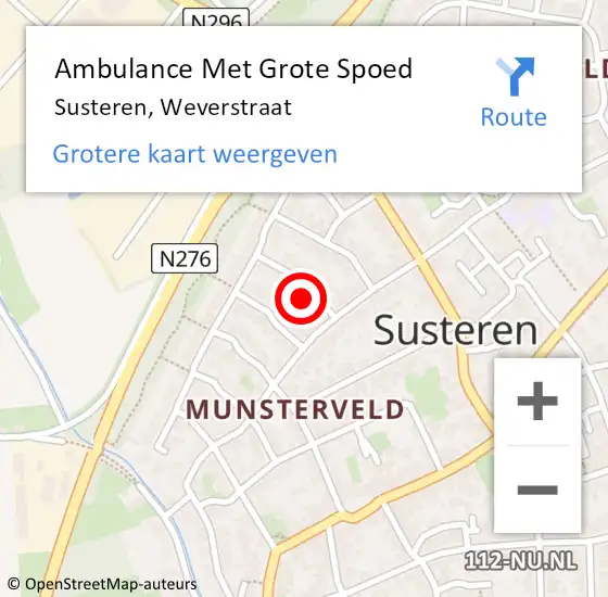 Locatie op kaart van de 112 melding: Ambulance Met Grote Spoed Naar Susteren, Weverstraat op 21 februari 2014 10:55